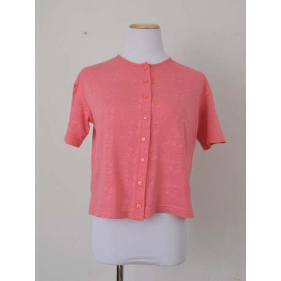 Vintage 90s Salmon Knit button Cotton/Poly Top by Jaclyn Smith | size S - Picture 9 of 10